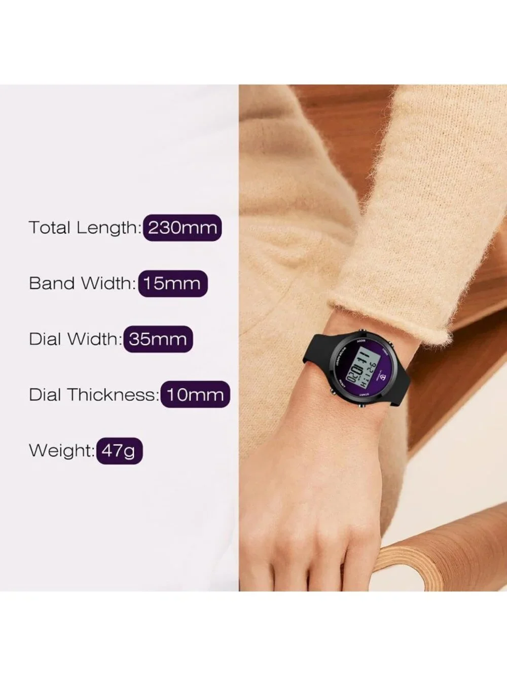 Women's Black Purple Quartz Chronograph Waterproof Outdoor Sport Digital Watch